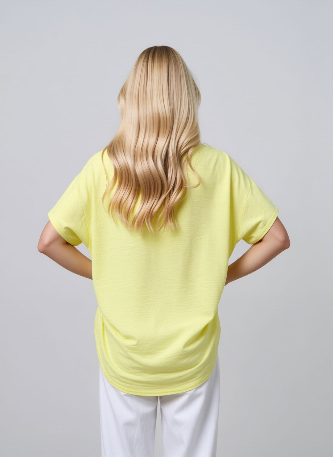 Yellow V-Neck Blouse Short Sleeve Top