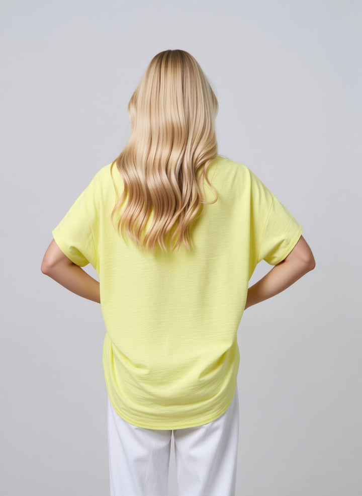 Yellow V-Neck Blouse Short Sleeve Top
