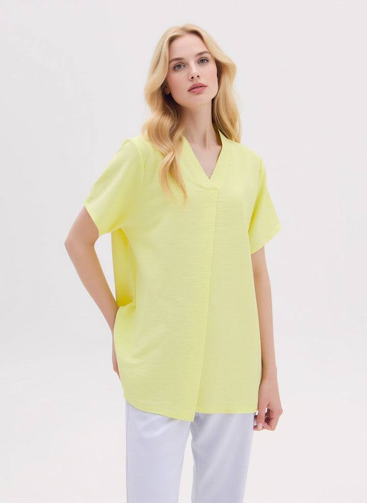 Yellow V-Neck Blouse Short Sleeve Top