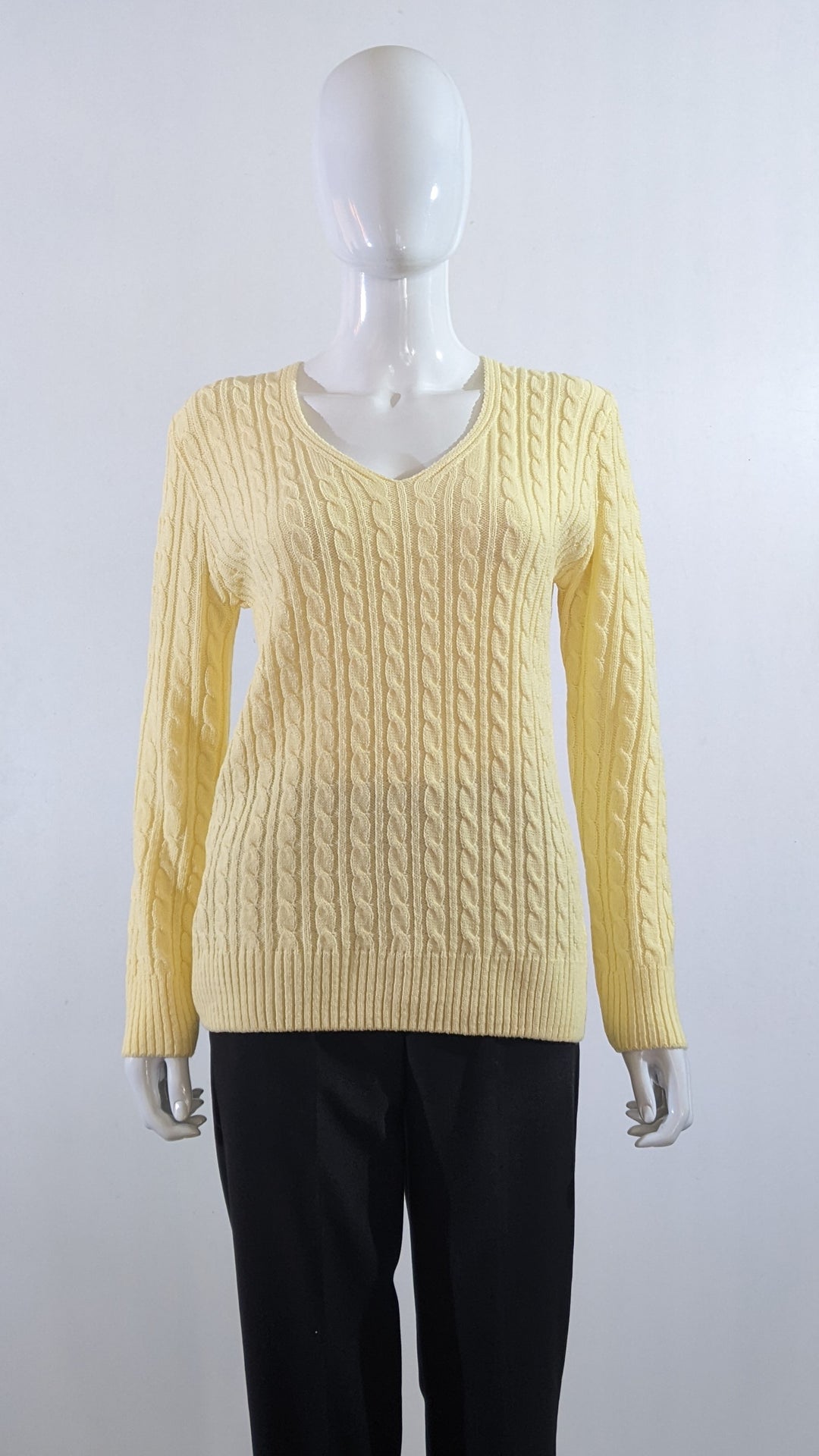 Yellow V-Neck Cable Knit Jumper