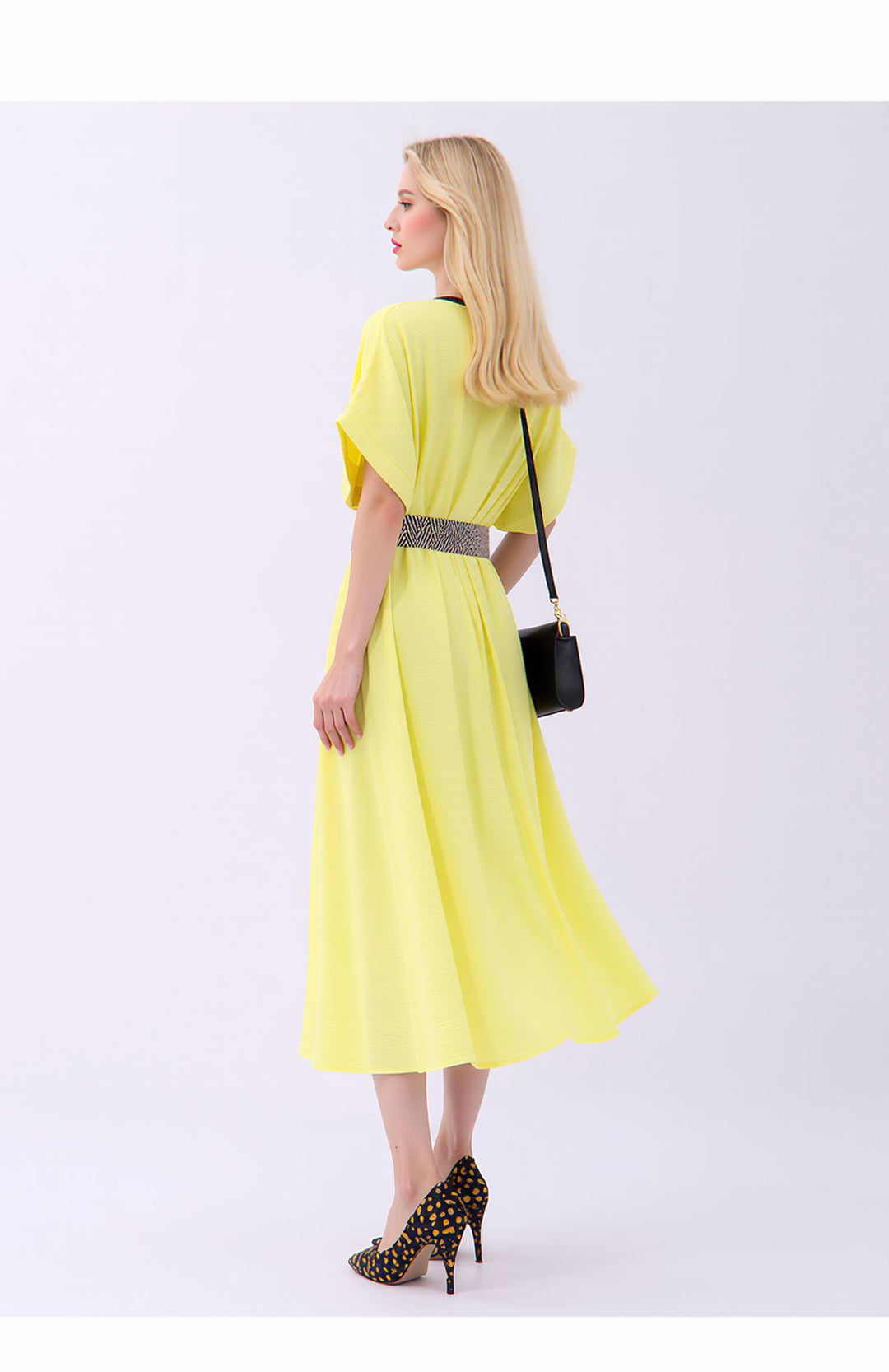 Yellow Wrap Midi Dress Elegant Summer Occasion Dress with Belt