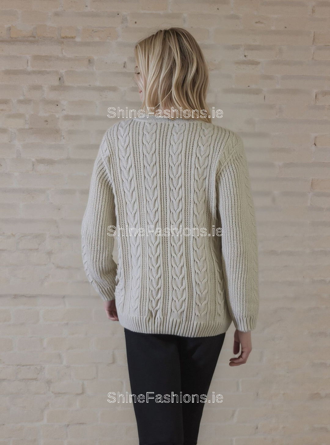 Beige Aran Style Cable Knit Jumper