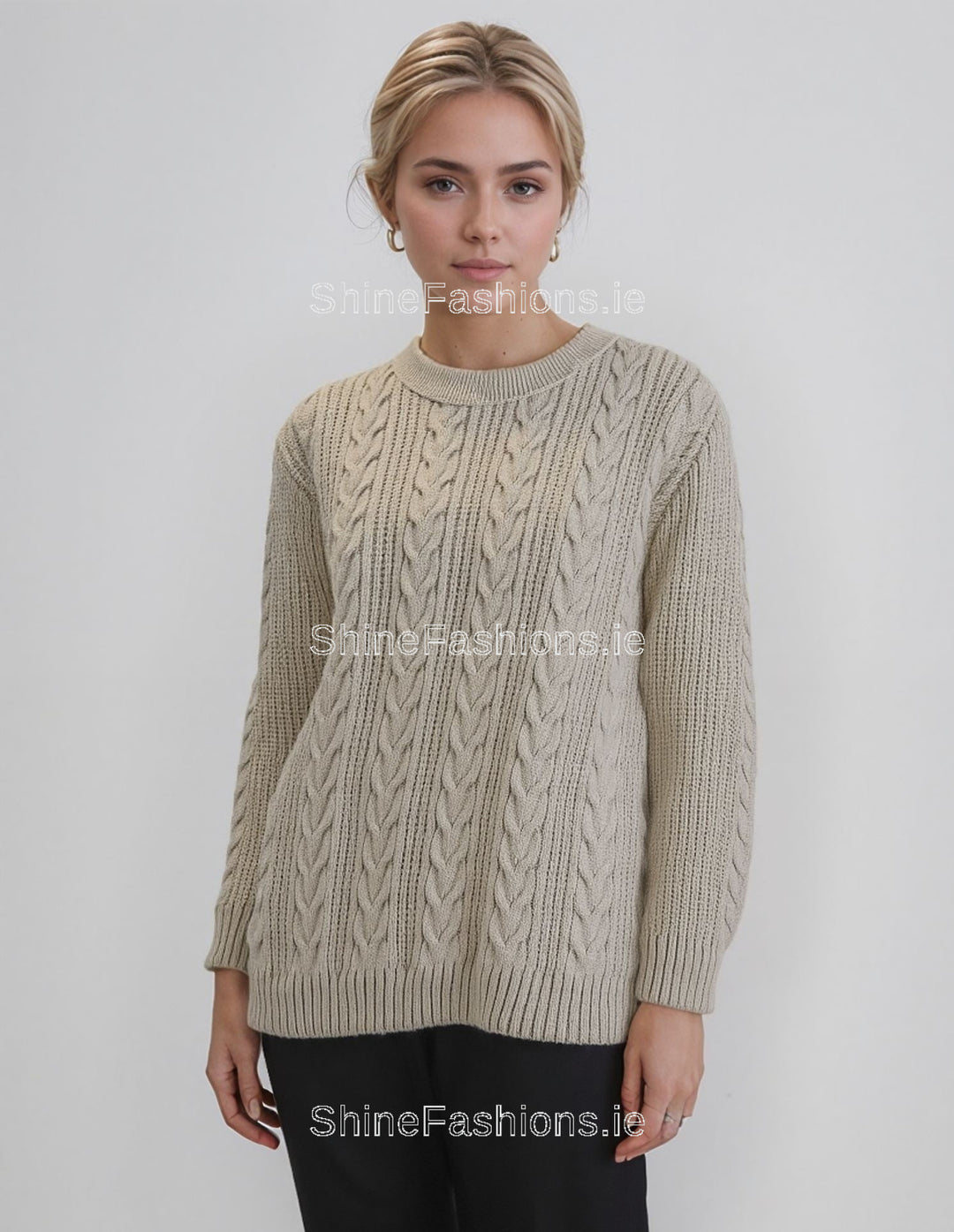 Beige Aran Style Cable Knit Jumper