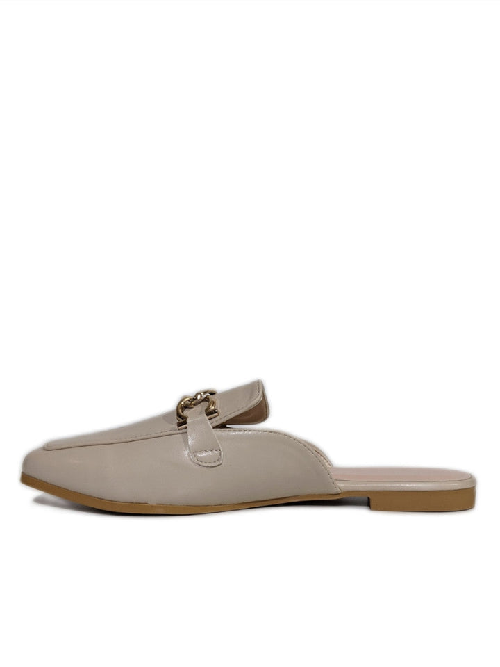 Beige Gold Bucke Flat Mules