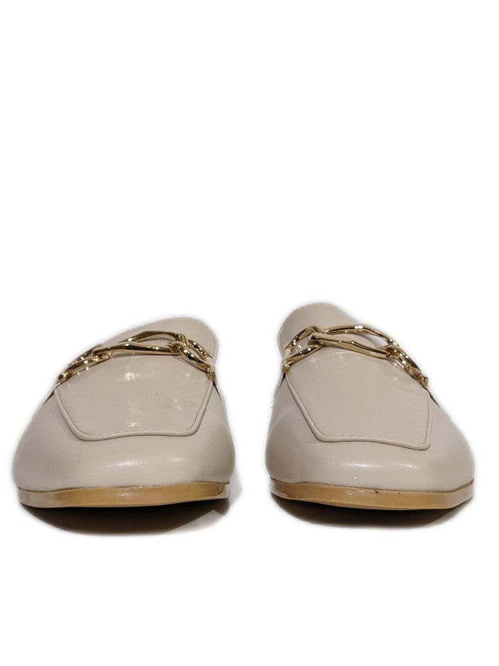 Beige Gold Bucke Flat Mules