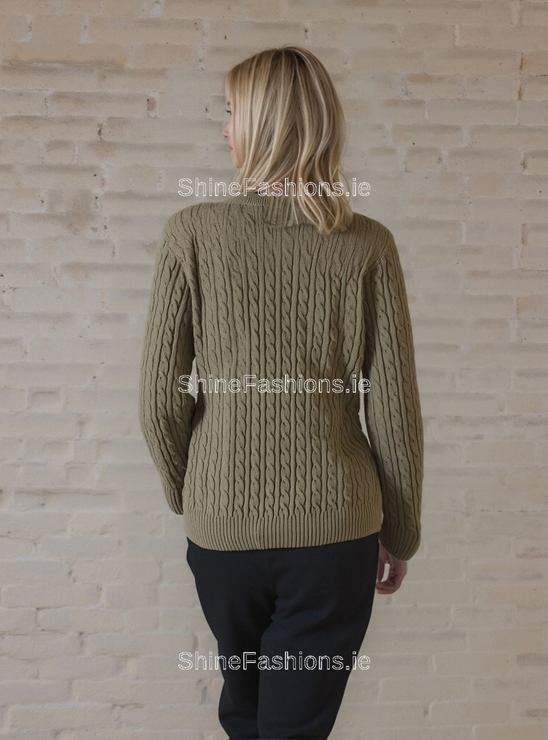 Beige Round Neck Cable Knit Jumper