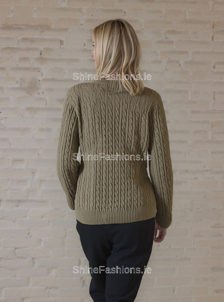 Beige Round Neck Cable Knit Jumper
