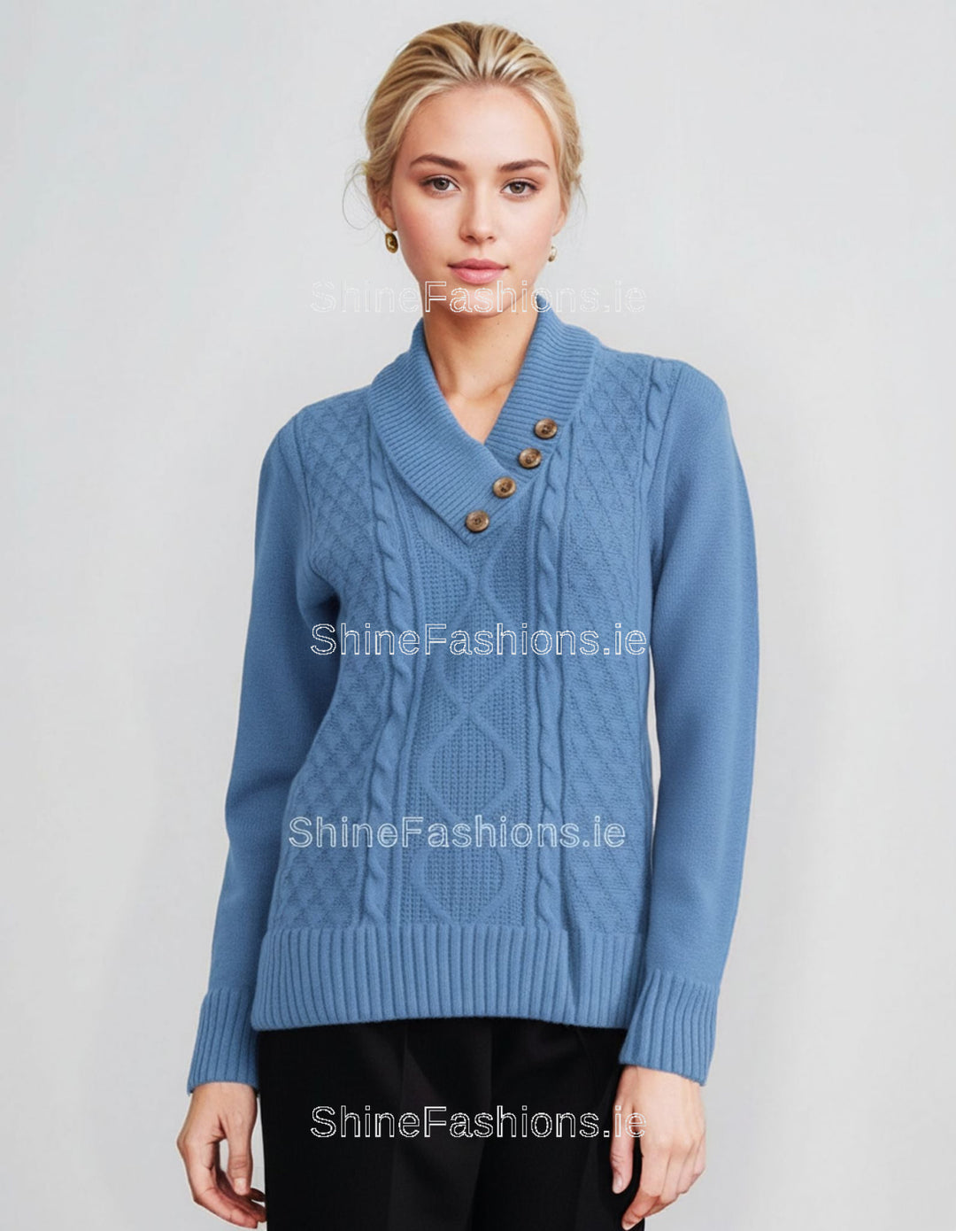 Blue Four Button Cable Knit Jumper