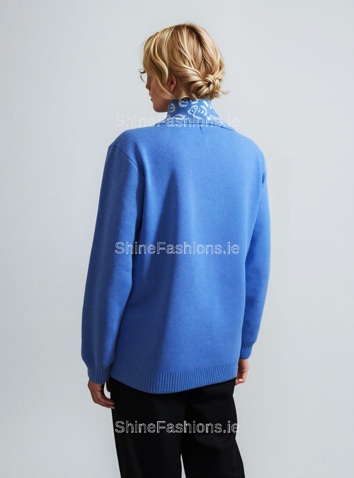 Blue Rose Print Scarf Detail Jumper