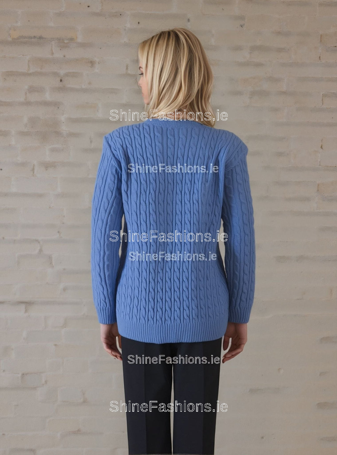 Blue Round Neck Cable Knit Jumper