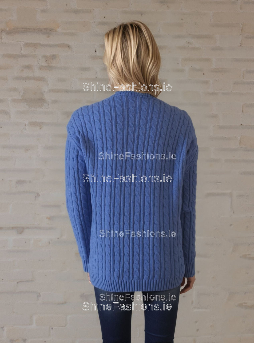 Blue V-Neck Cable Knit Jumper