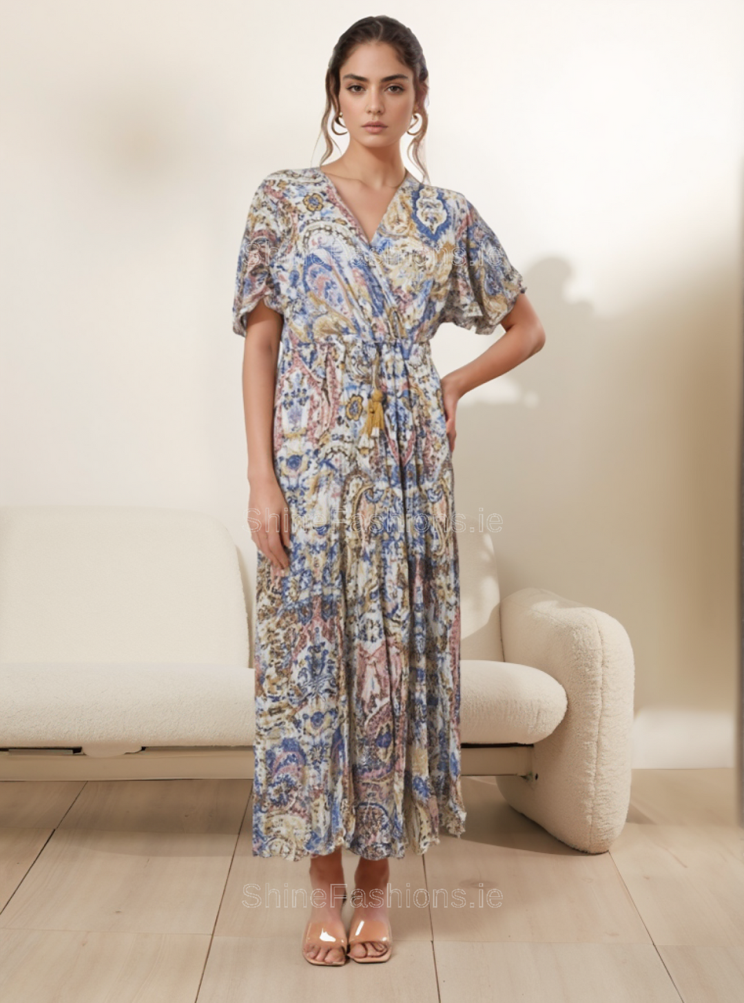 Blue & Yellow Paisley Print Midi Dress