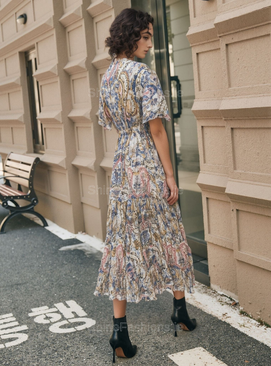 Blue & Yellow Paisley Print Midi Dress