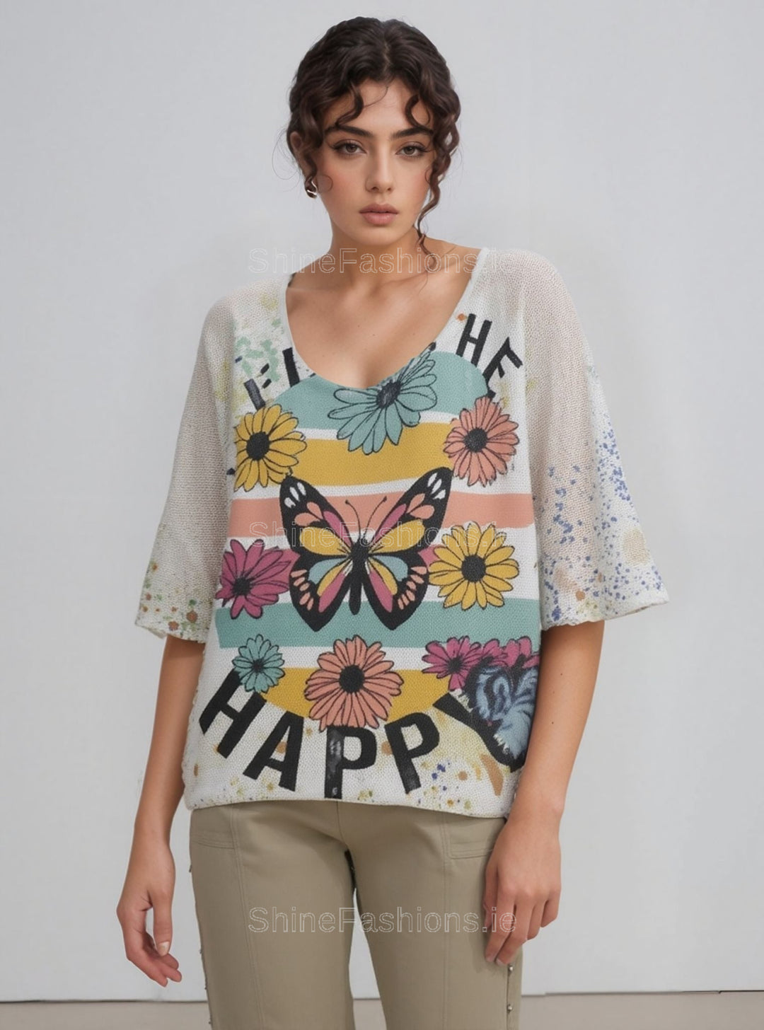 Butterfly Graphic Print Loose Fit Blouse