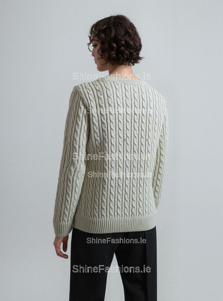 Cream Flax Round Neck Cable Knit Jumper