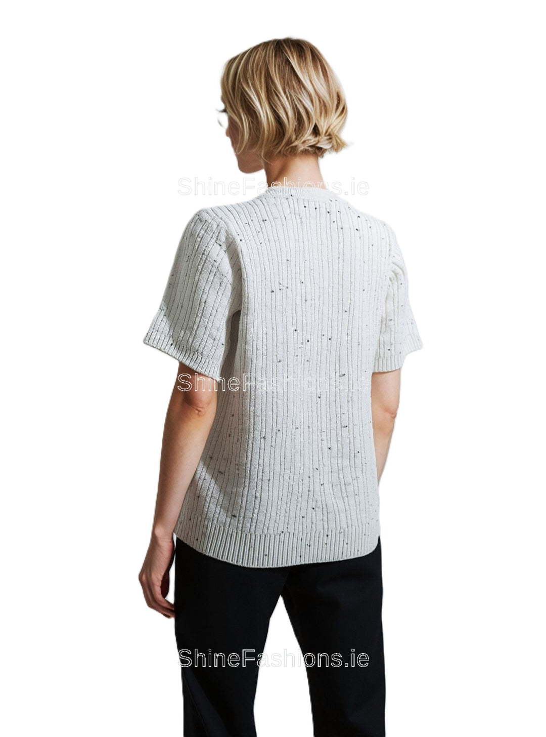 Cream Fleck Patten Ribbed Design Short Sleeve Jumper