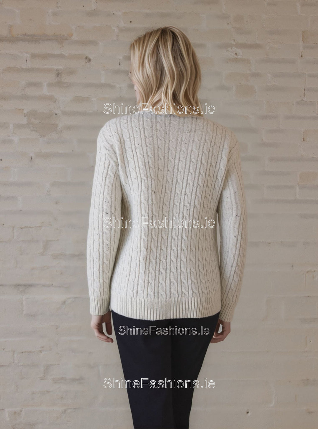 Cream V-Neck Cable Knit Jumper