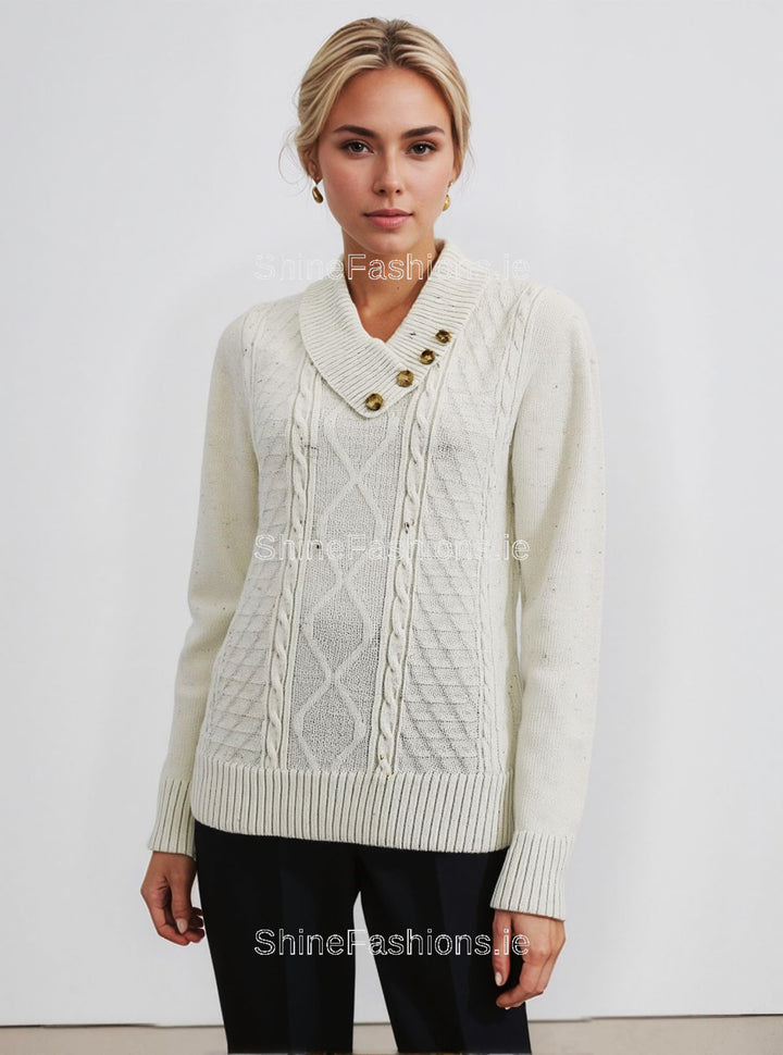 Flax Four Button Cable Knit Jumper