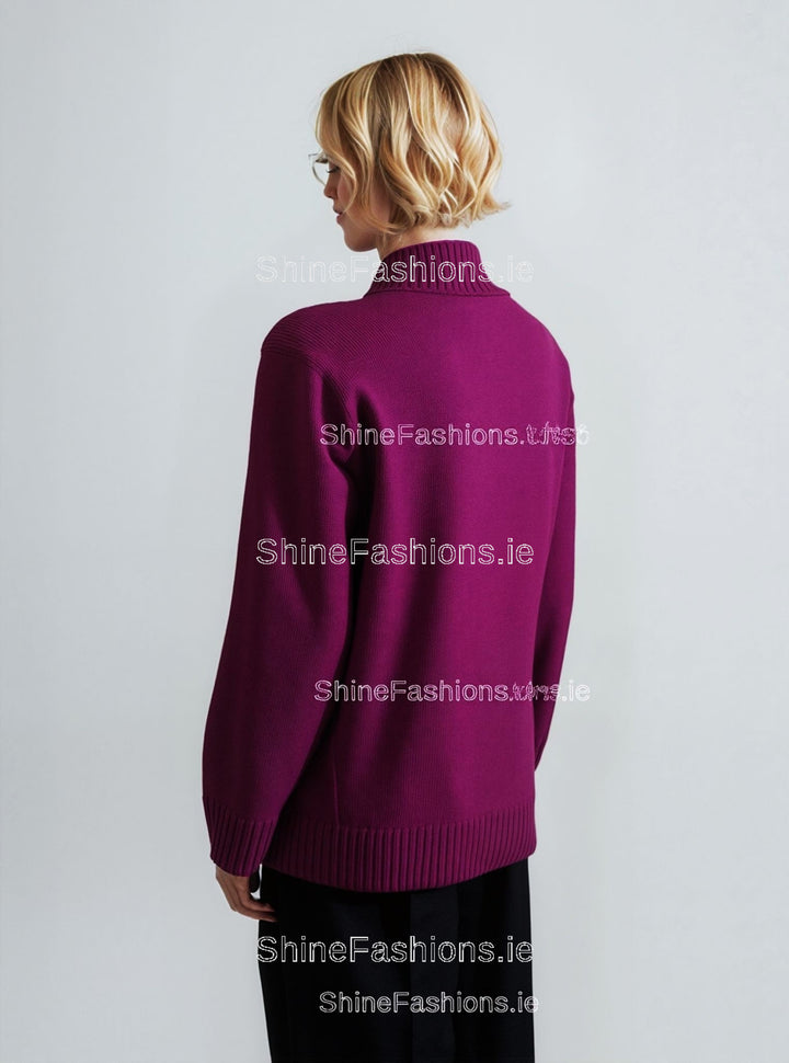 Fuchsia Four Button Cable Knit Jumper