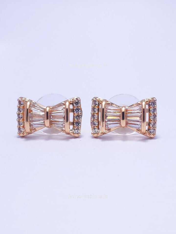 Gold Bow Detail Diamond Stud Earrings