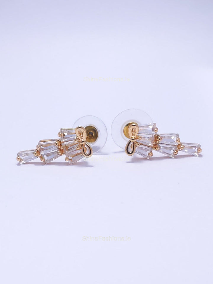 Gold Bow Diamond Tiered Drop Earrings