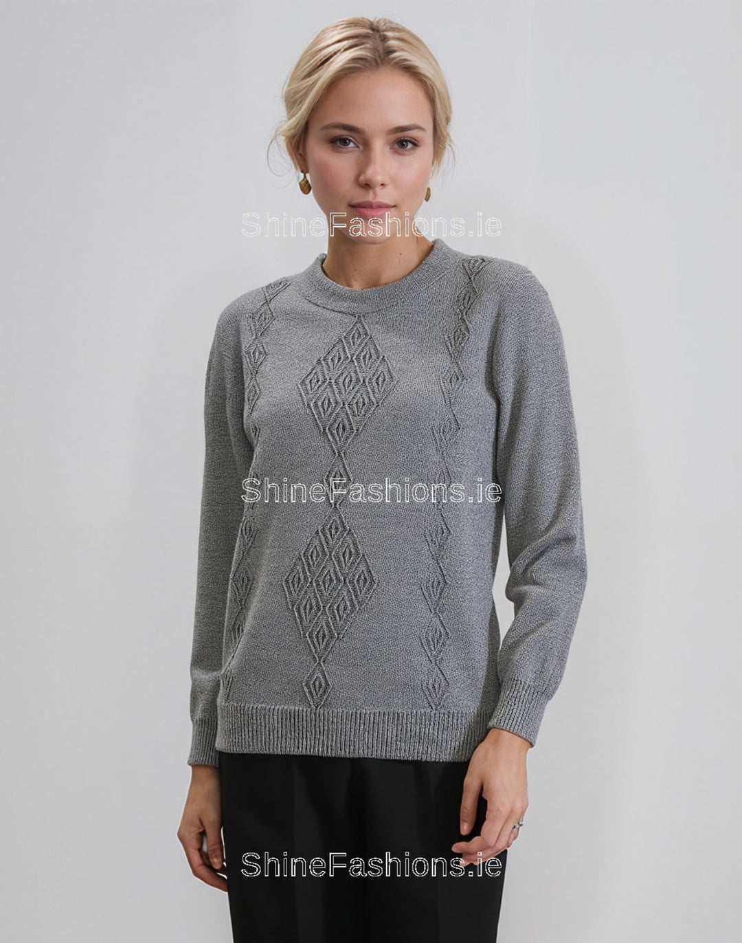Grey Round Neck Diamond Design Jumper
