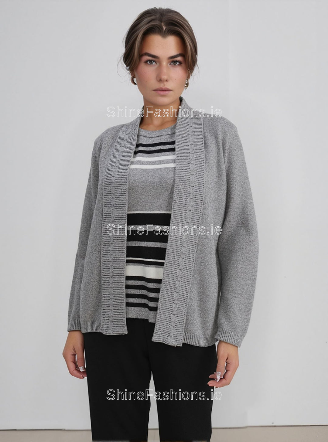 Grey Stripe Twinset Jumper