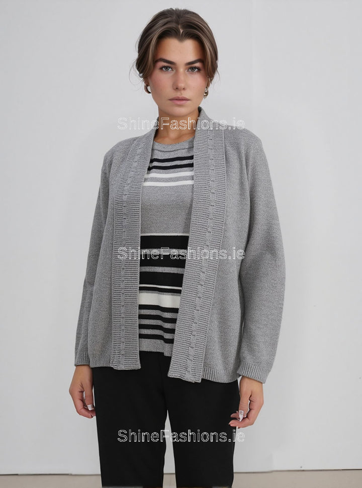 Grey Stripe Twinset Jumper