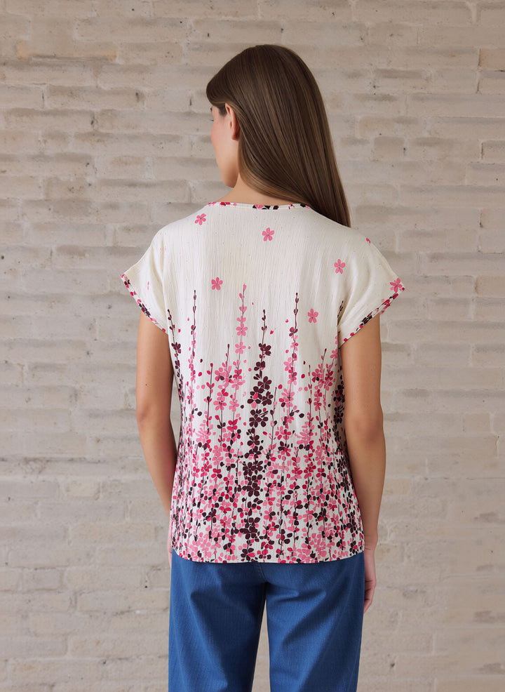 Pink & White Relaxed Fit Short Sleeve Tunic Top Lightweight Cotton Rich Casual Summer Shirt