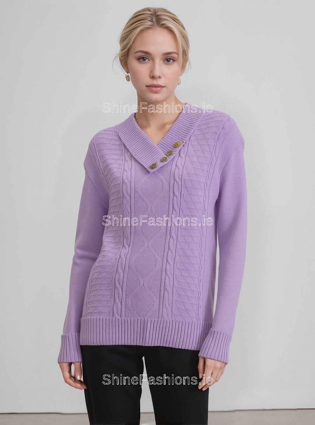 Lavender Four Button Cable Knit Jumper
