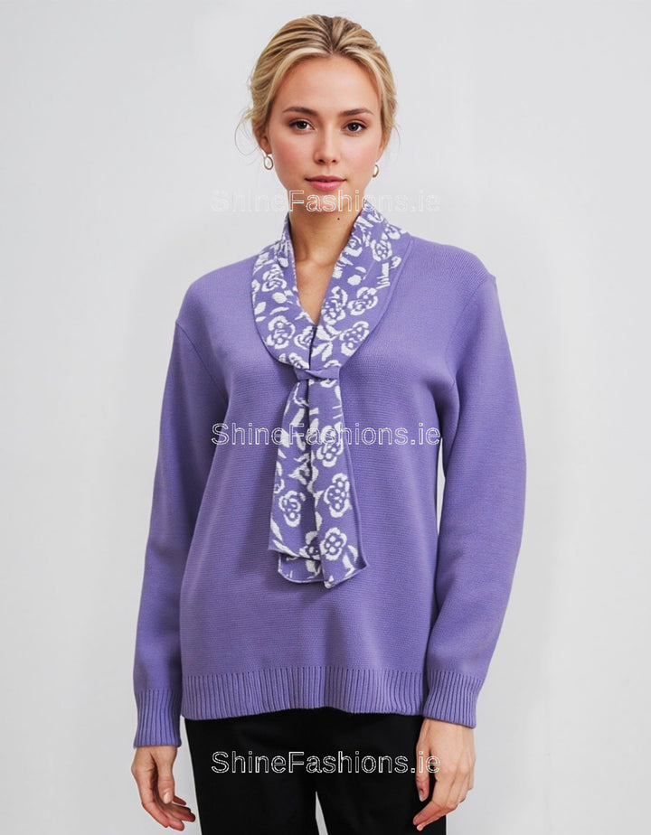Lavender Rose Print Scarf Detail Jumper