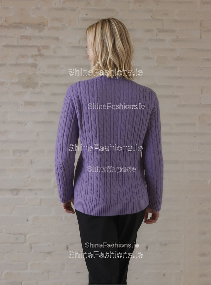 Lavender V-Neck Cable Knit Jumper