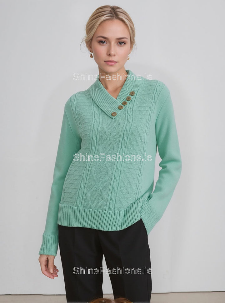 Mint Four Button Cable Knit Jumper