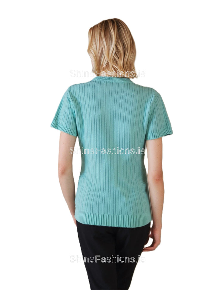 Mint Ribbed Design Short Sleeve Jumper