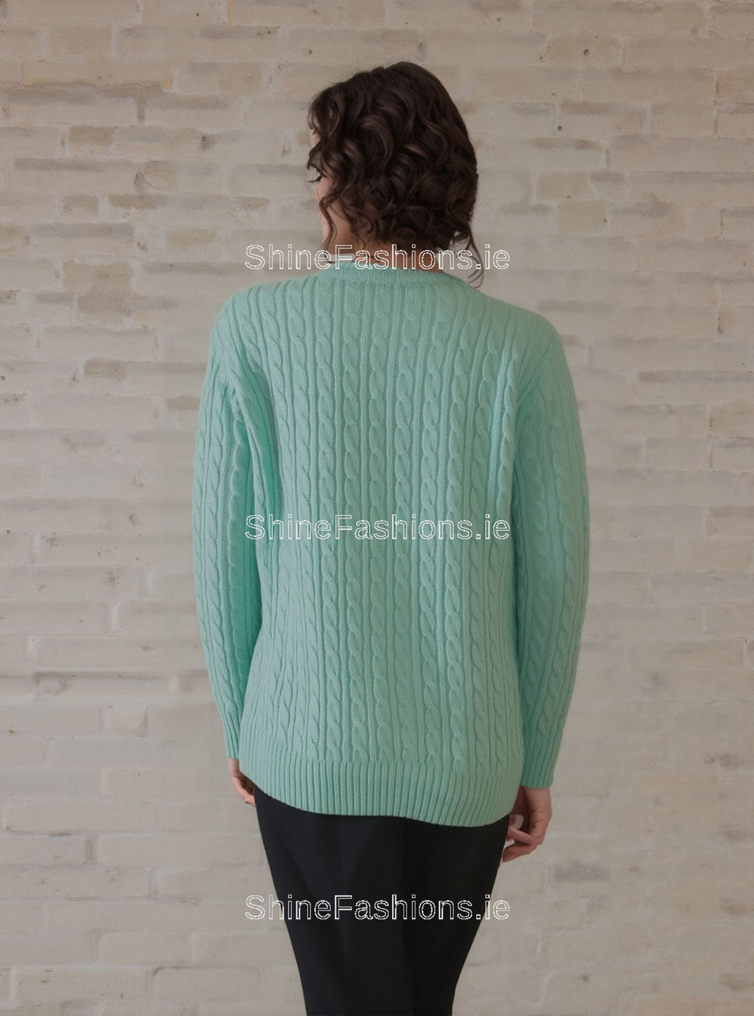 Mint Round Neck Cable Knit Jumper
