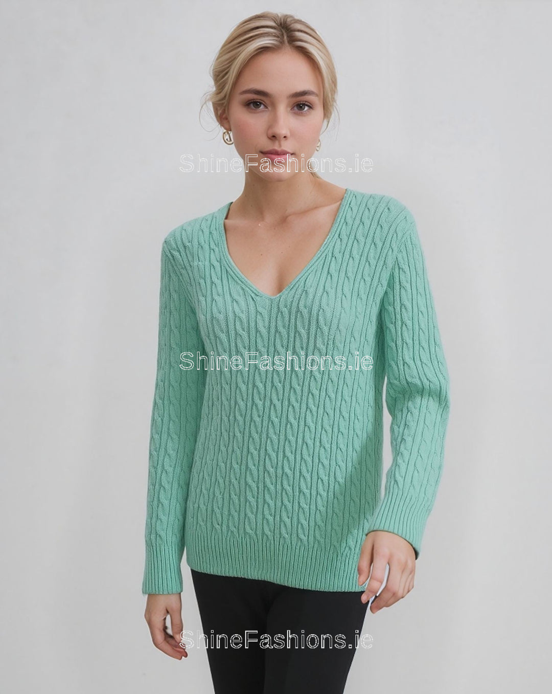 Mint V-Neck Cable Knit Jumper