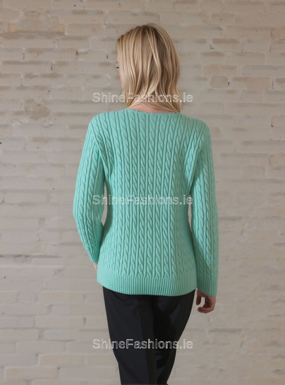 Mint V-Neck Cable Knit Jumper