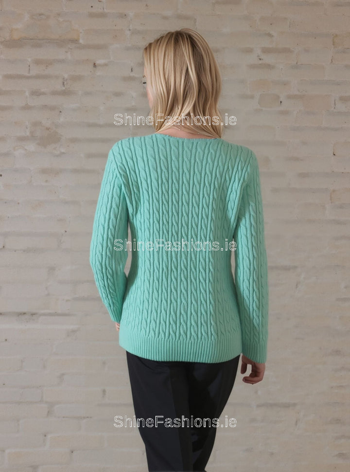 Mint V-Neck Cable Knit Jumper