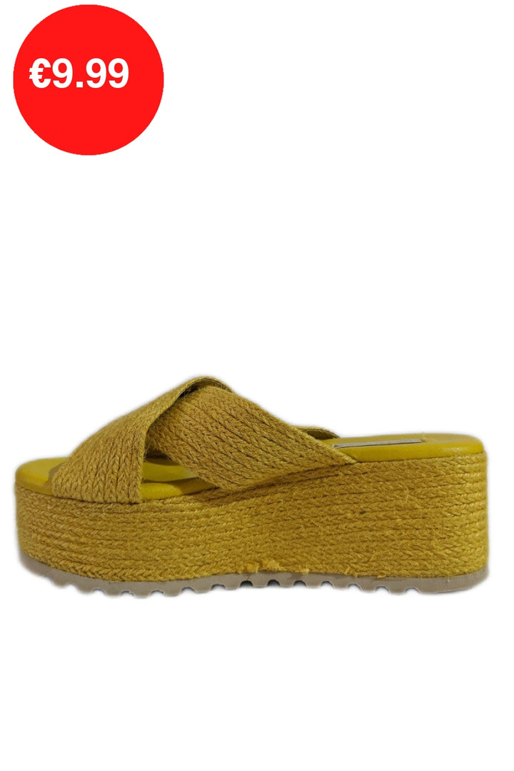 Mustard Jute Platform Crossover Mule Sandals