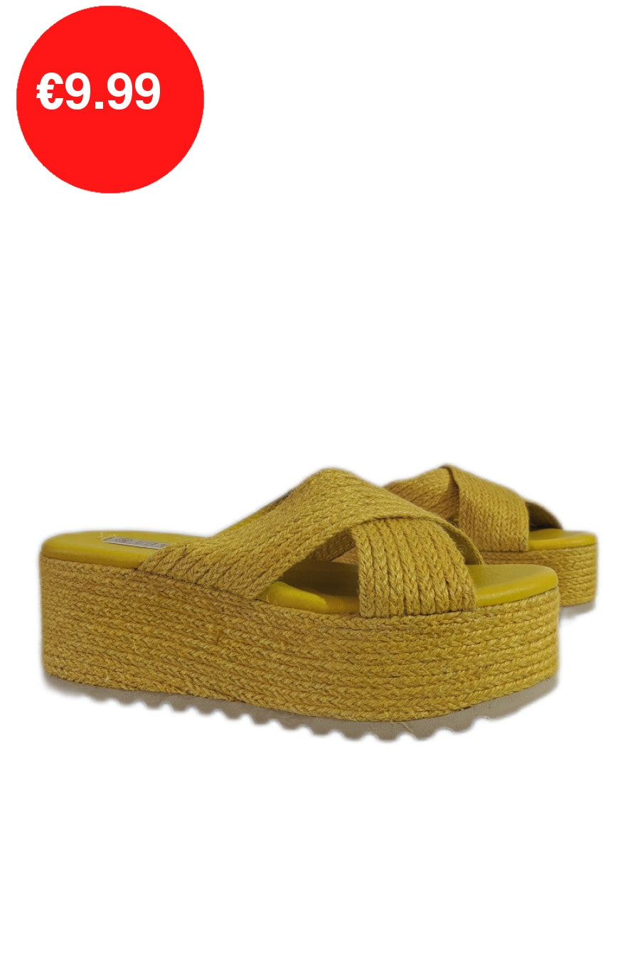 Mustard Jute Platform Crossover Mule Sandals