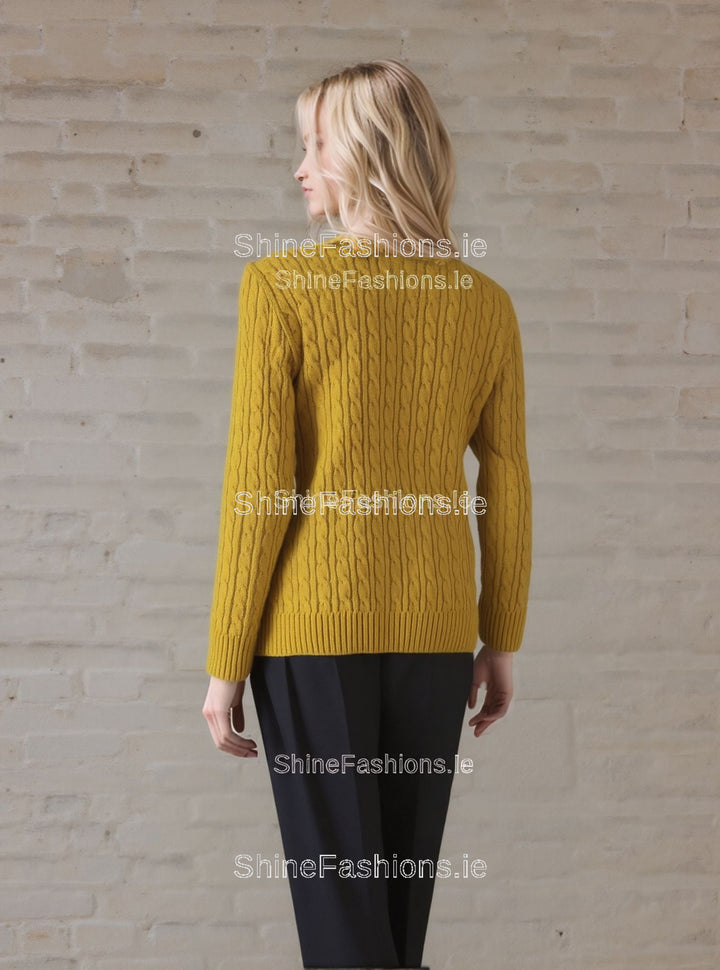Mustard Round Neck Cable Knit Jumper