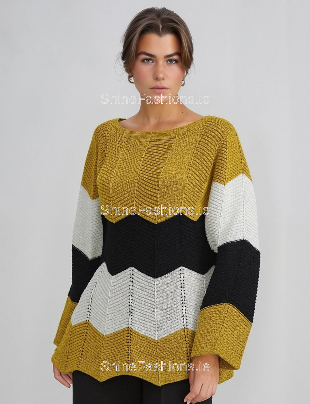 Mustard Three Tone Stripe Design Knitted Jumper