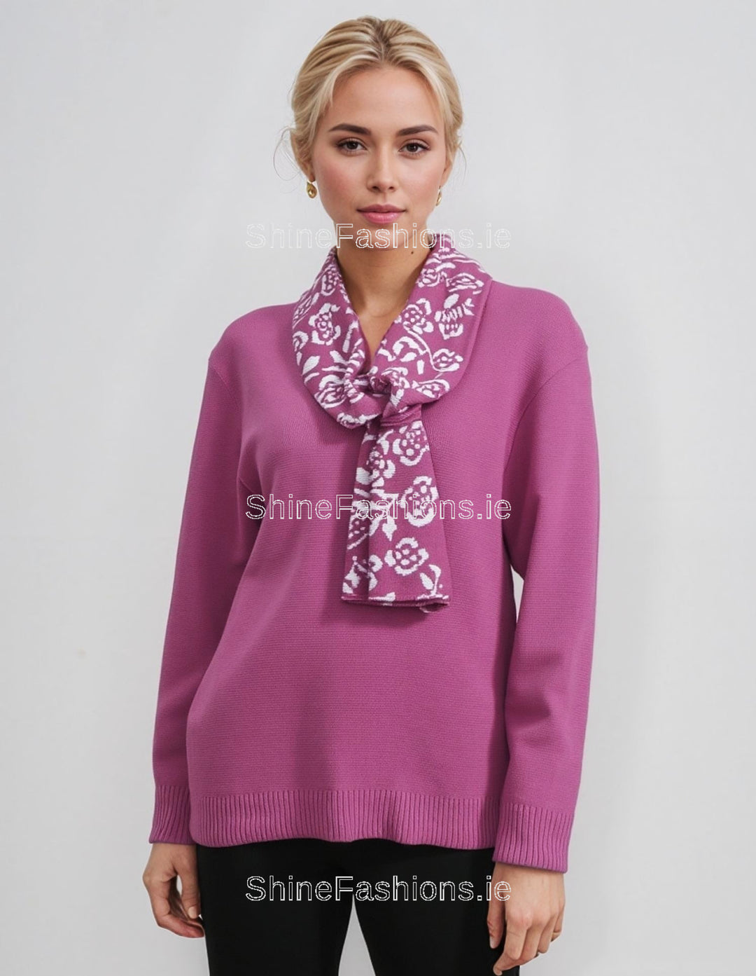 Pink Rose Print Scarf Detail Jumper