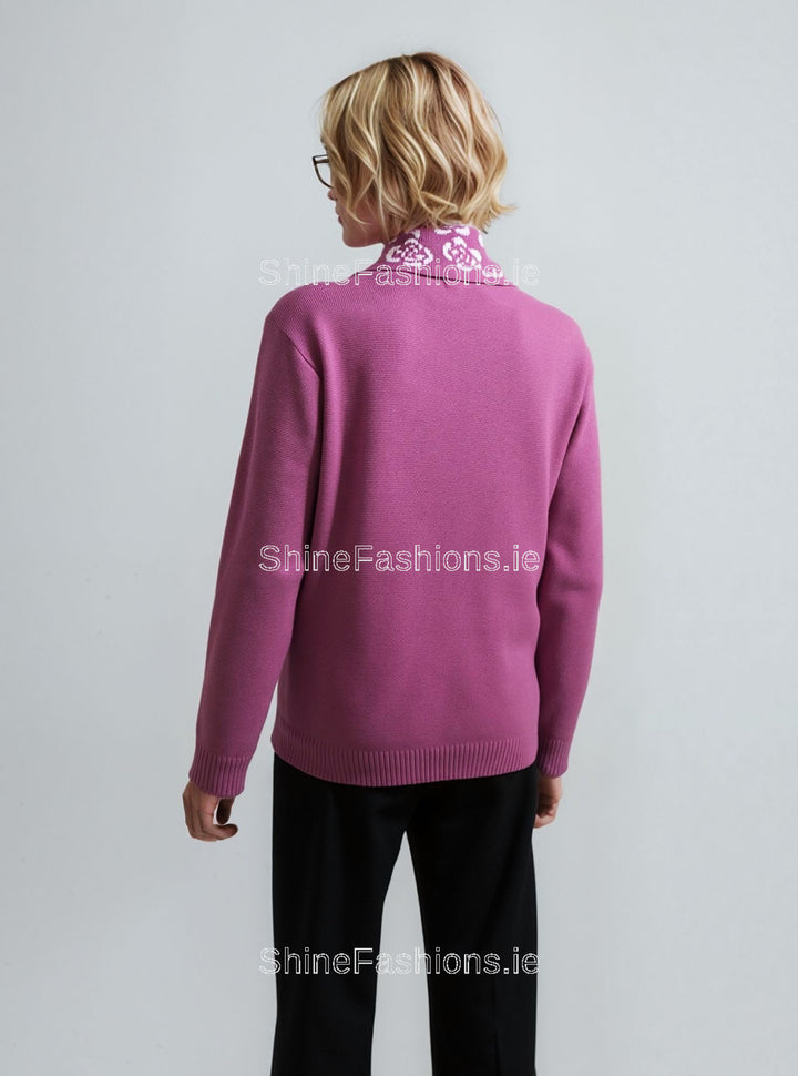 Pink Rose Print Scarf Detail Jumper