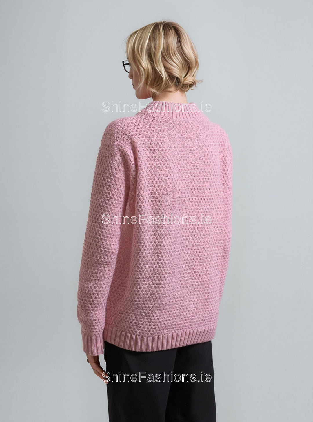Pink Round Neck Cable Knit Aran Style Jumper