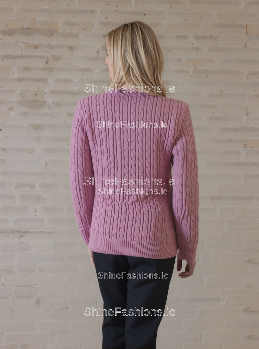 Pink Round Neck Cable Knit Jumper