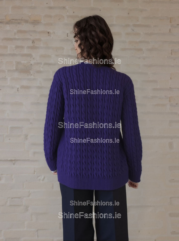 Purple Round Neck Cable Knit Jumper