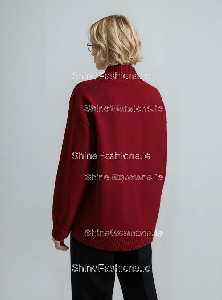 Red Four Button Cable Knit Jumper
