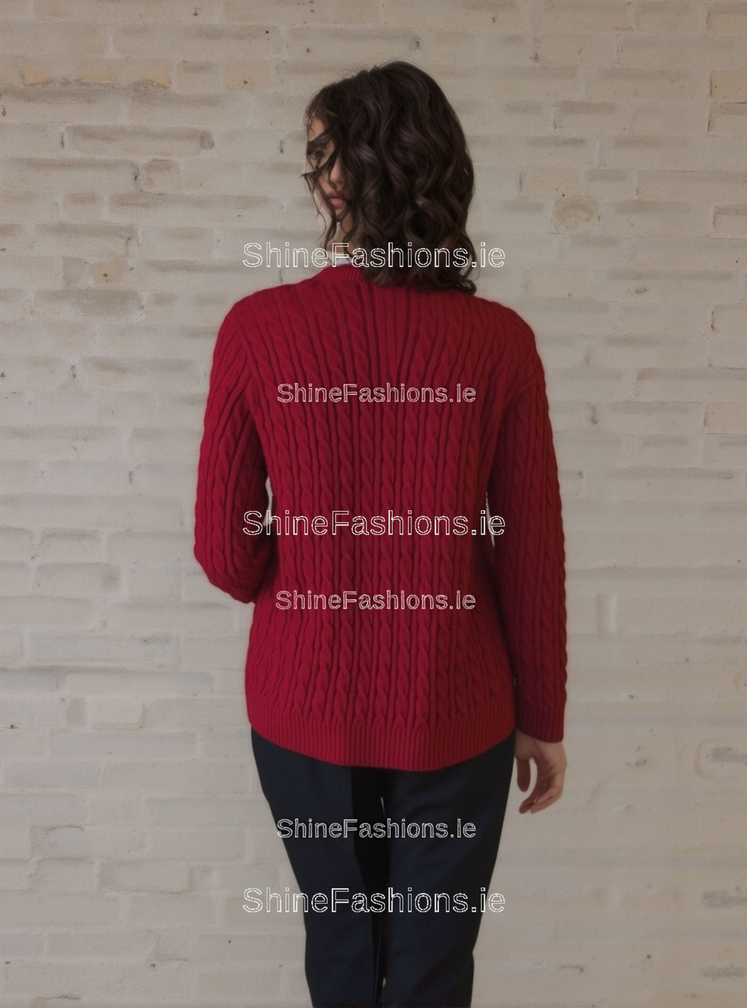 Red Round Neck Cable Knit Jumper