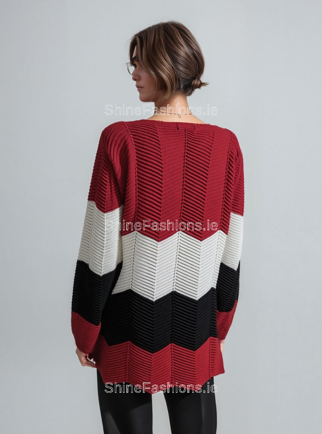Red Three Tone Stripe Design Knitted Jumper